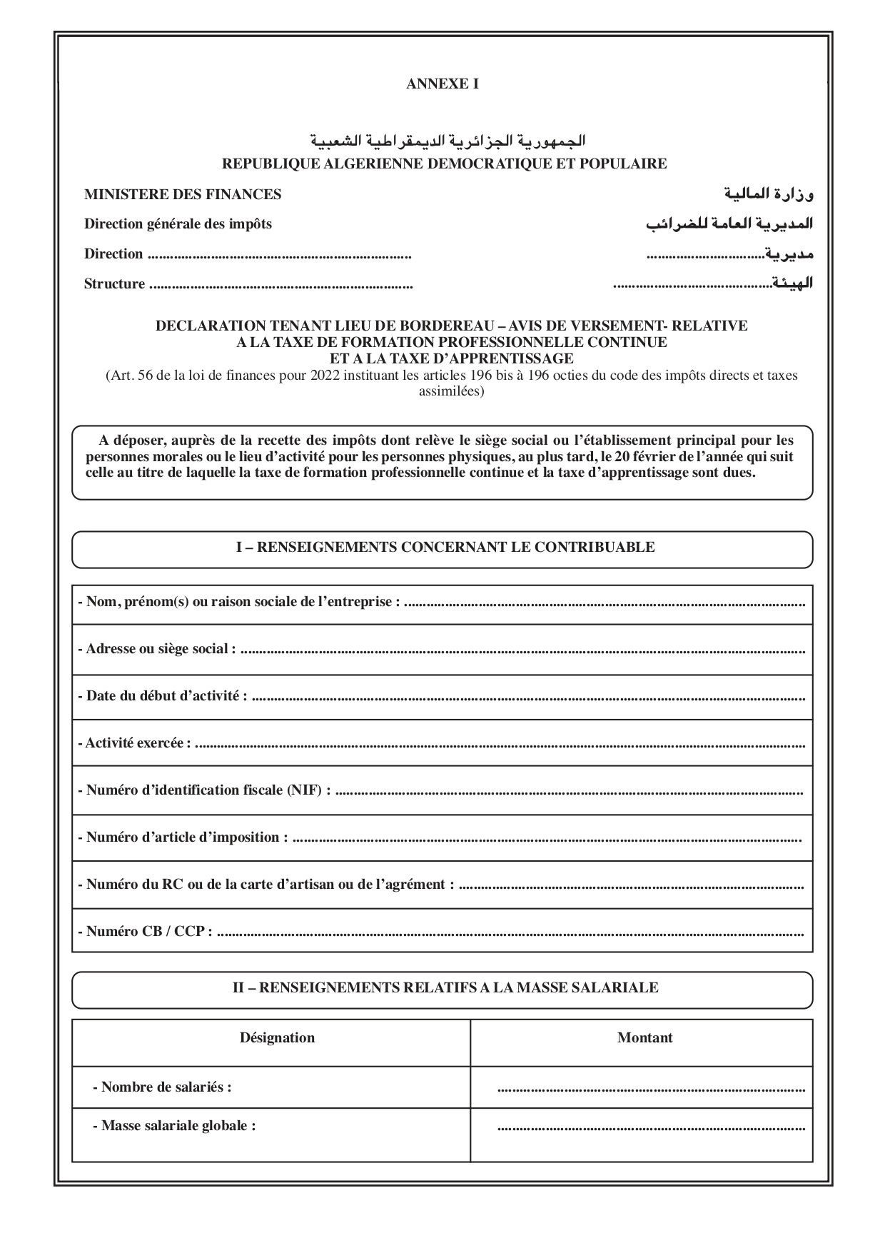 Taxe de Formation Professionnelle Continue et Taxe d'Apprentissage